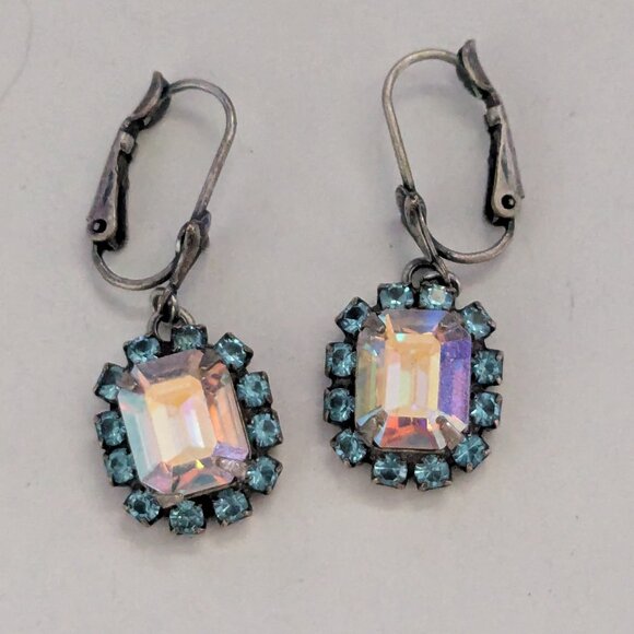 LIZ PALACIOS AB Stone Blue Rhinestones Silver Tone Dangle Pierced Earrings - Picture 1 of 5